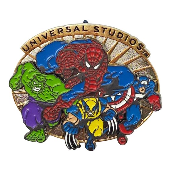 Universal Studios 2002 Spider-Man Hulk Wolverine Captain America 3-D Pin Pinback - Picture 1 of 12